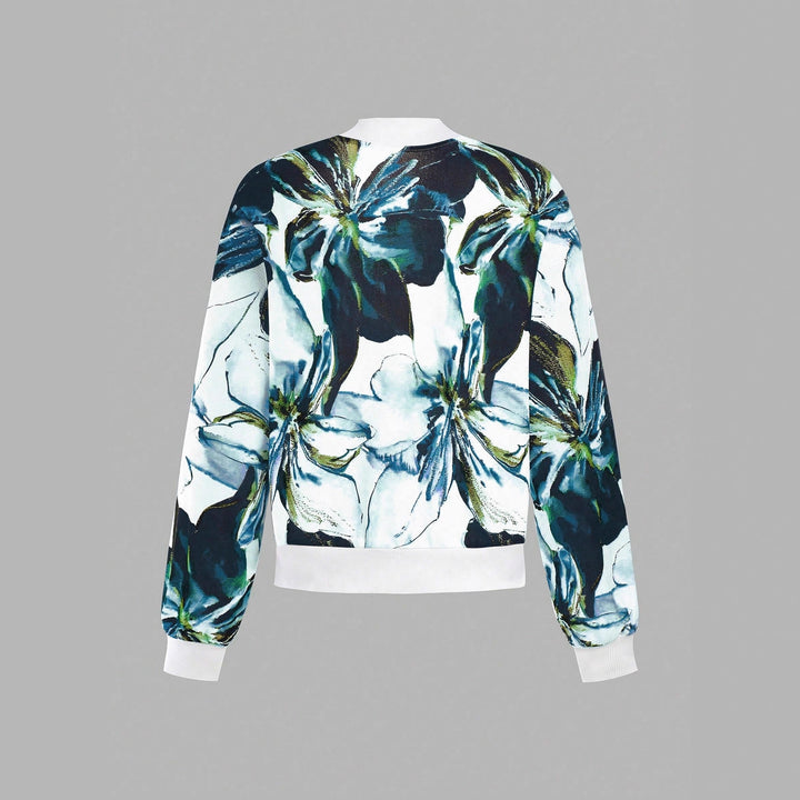 Floral patterned bomber jacket for women with elastic waist Lune London