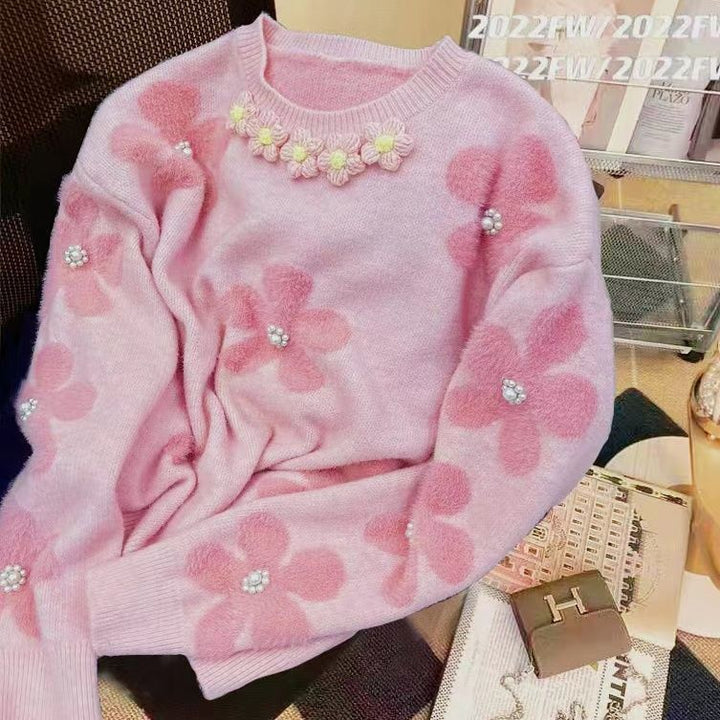 Pull en tricot pour femmes avec des appliqués floraux et des détails en perles Chic & Stil