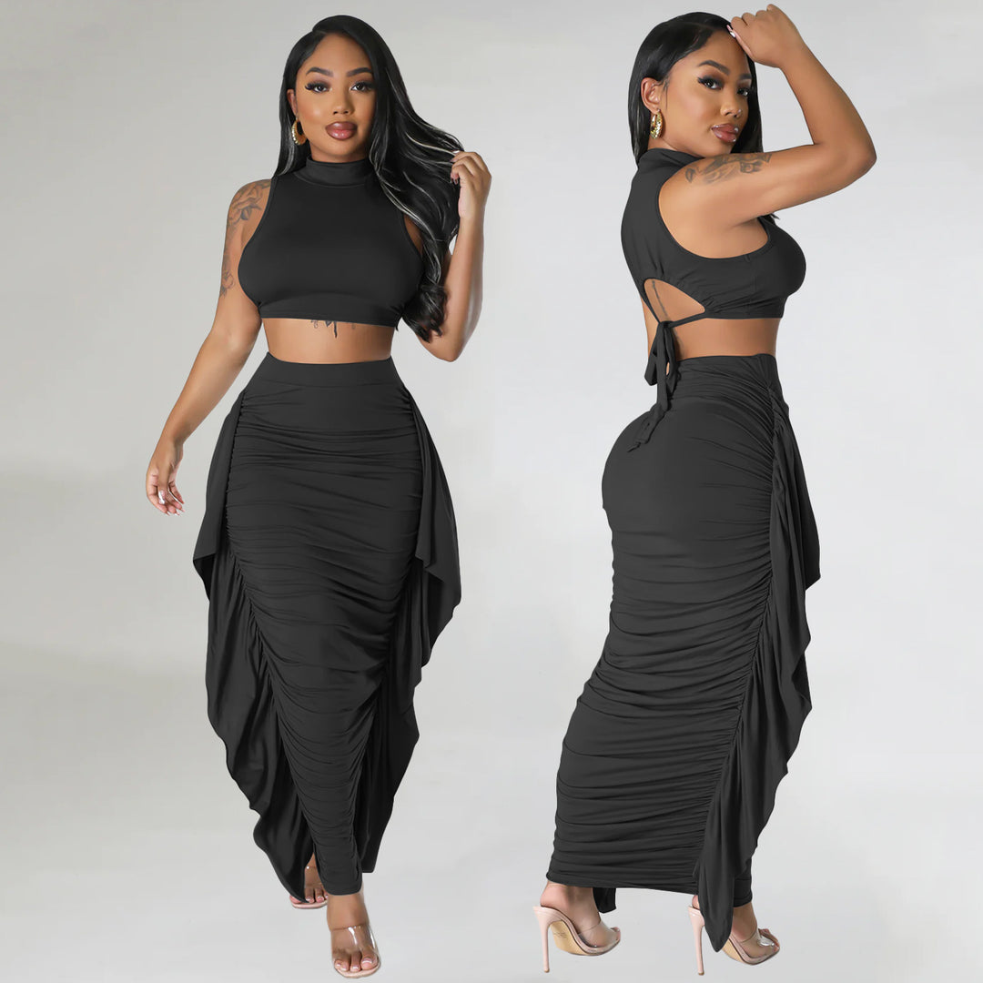 High-waisted bodycon dress and short top set for women Lune London