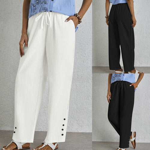 Oversized summer pants for women with elastic waistband and side button details Lune London