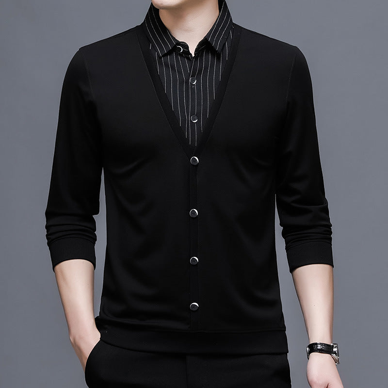 Trendy V sweater for men with integrated shirt collar Lune London