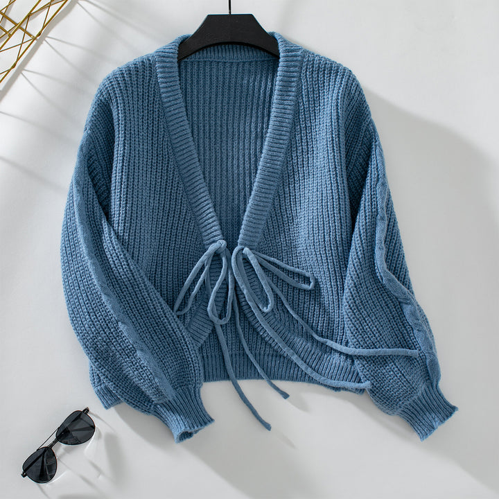 Wool sweater women with voluminous sleeves and decorative ties Lune London