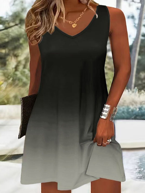 Summer dress with V-neck for ladies featuring a bright gradient of colors and a light, breathable fabric Lune London
