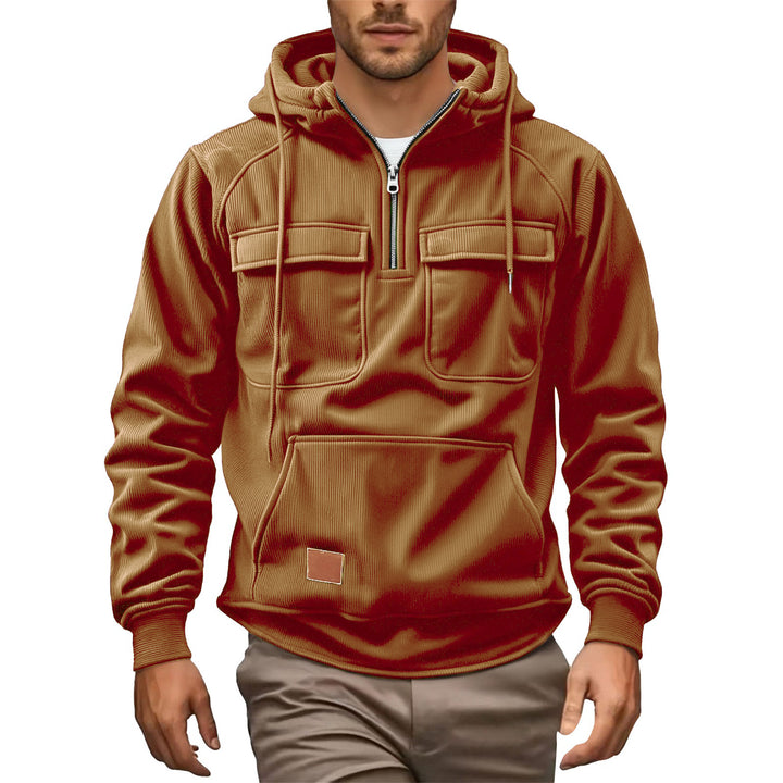 Fleece pullover for men with zip collar and practical pockets Lune London