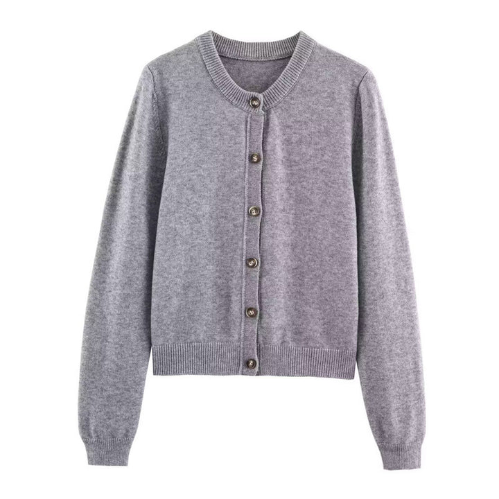 Round neck knitted jacket with button details for ladies Lune London