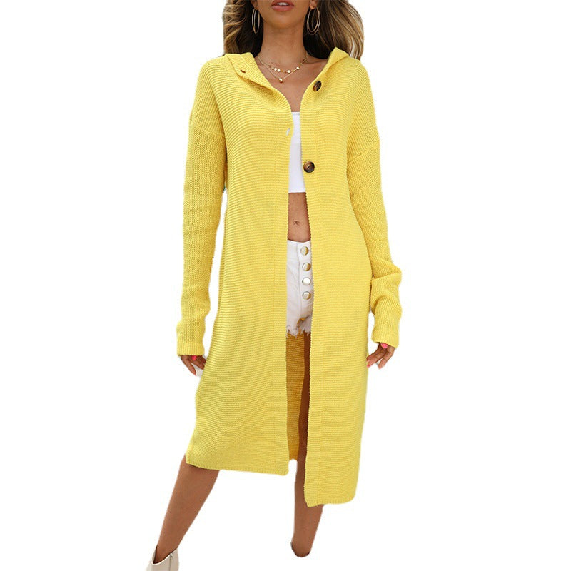 Knitted women's coat with button details and hood Lune London