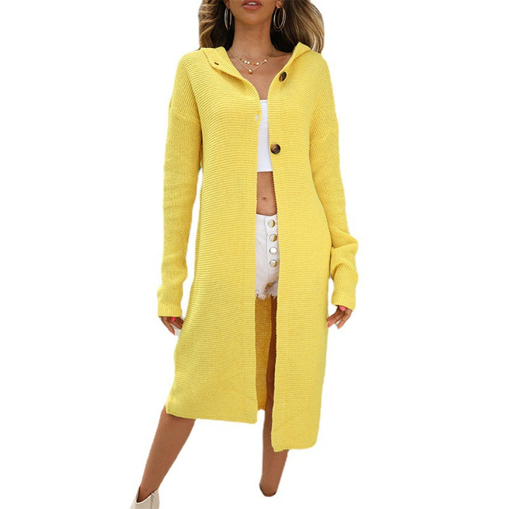 Knitted women's coat with button details and hood Lune London