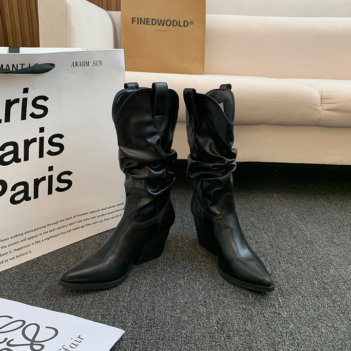 Western boots for women with an elegant drape and a Lune London heel