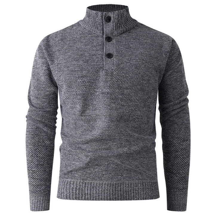 Men's knit sweater with modern high collar and decorative button details Lune London
