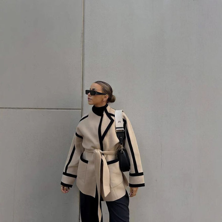 Fashion oversized coat for women with belt and graphic contrasts Lune London