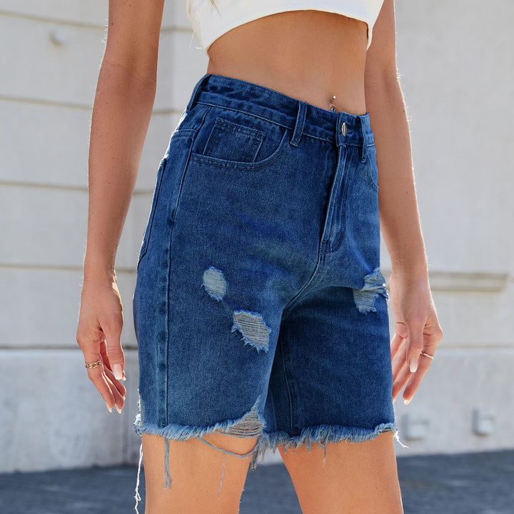 High-waisted ripped denim shorts for women Lune London