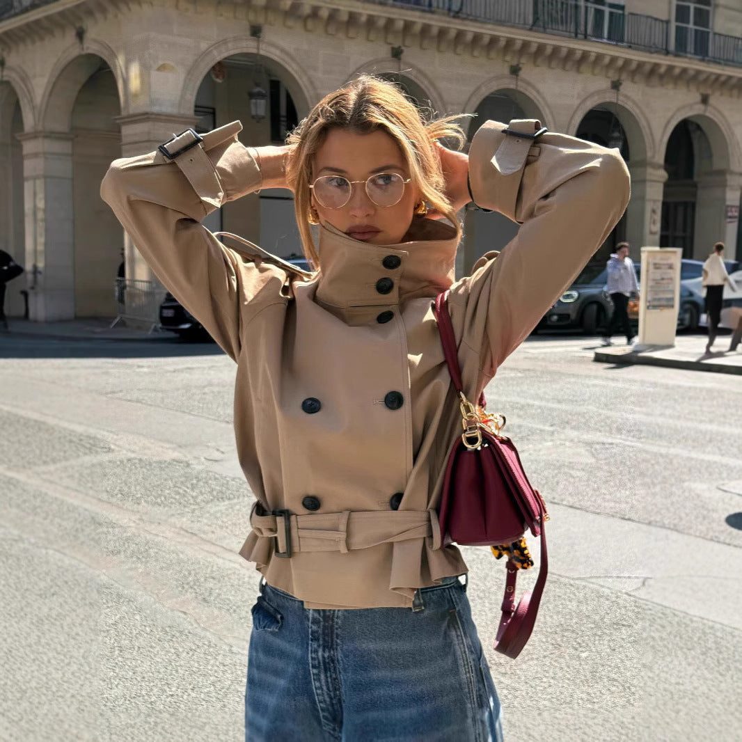 Trendy trench coat for women with innovative cut and practical details Lune London