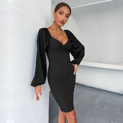 Elegant bodycon dress for women with puff sleeves Lune London