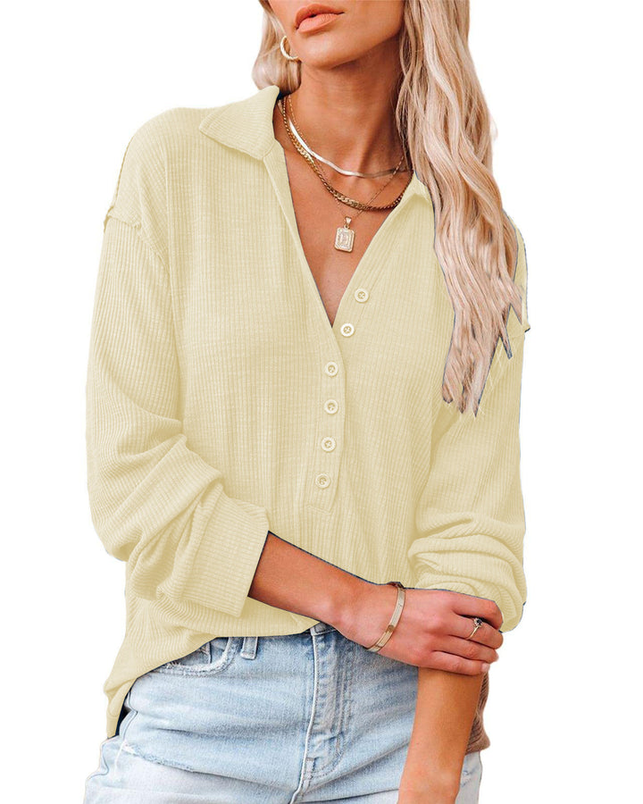 Casual long sleeve shirt for women with button placket and textured pattern Lune London
