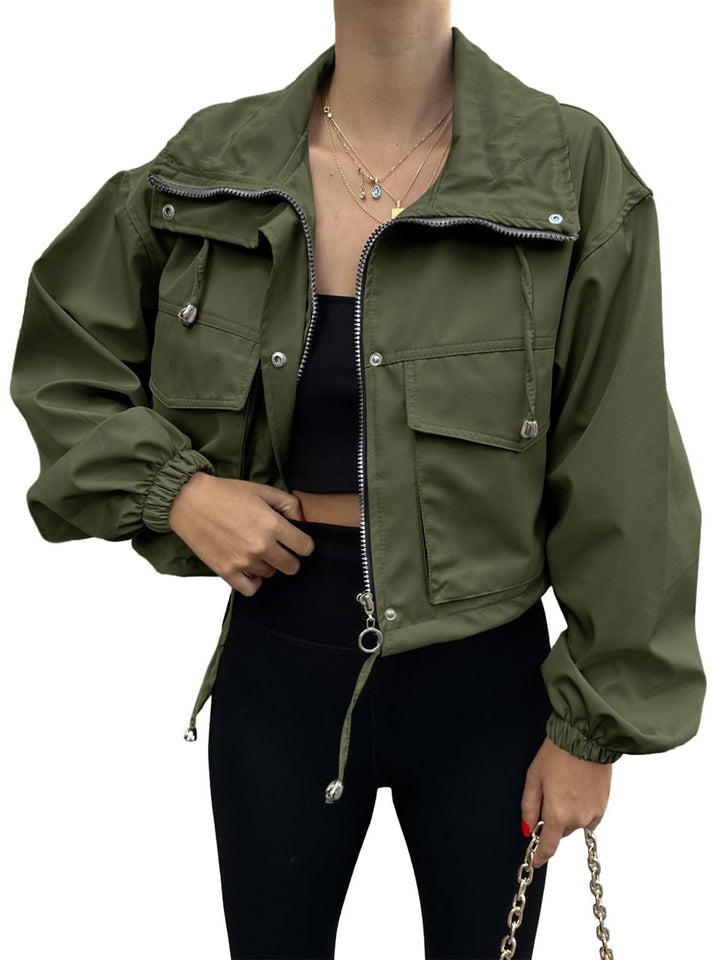 Lune London women's cropped leisure jacket with practical details and drawstring