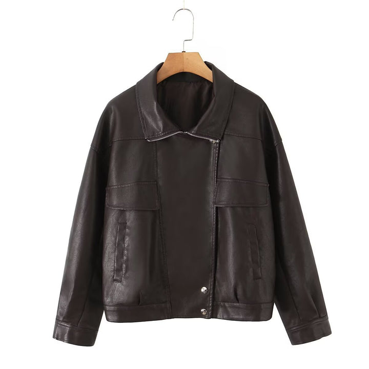 Veste en cuir synthétique à la mode pour femmes avec poches à rabat pratiques Lune London