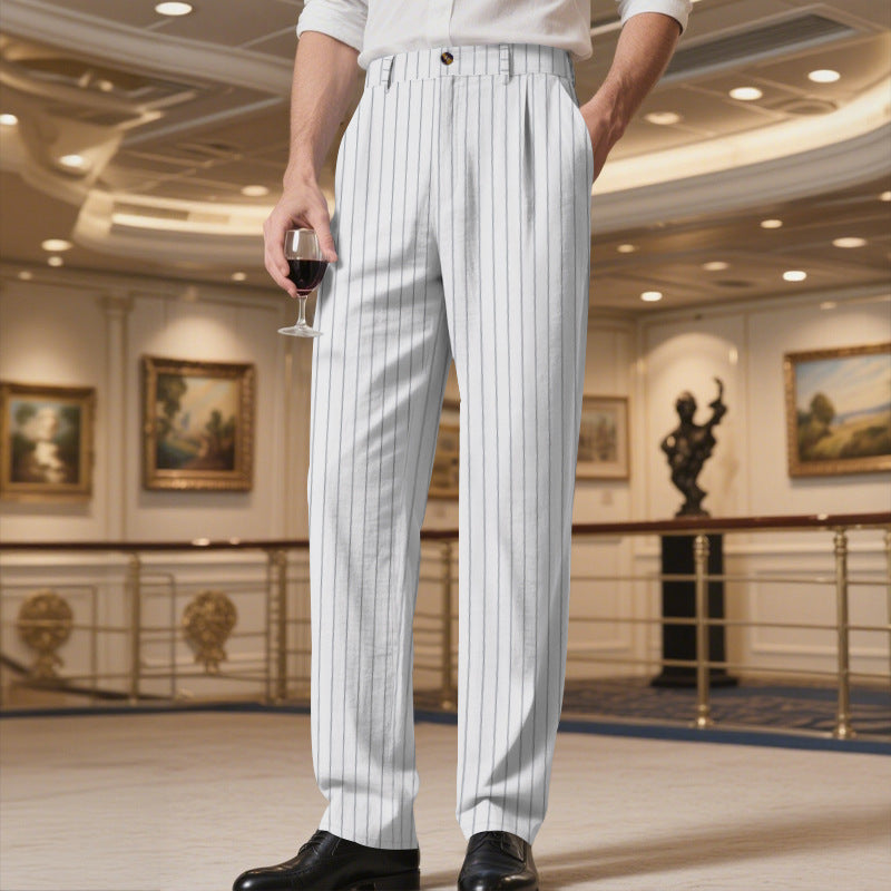 Men's Elegant Striped Suit Trousers with Comfortable Waistband Lune London
