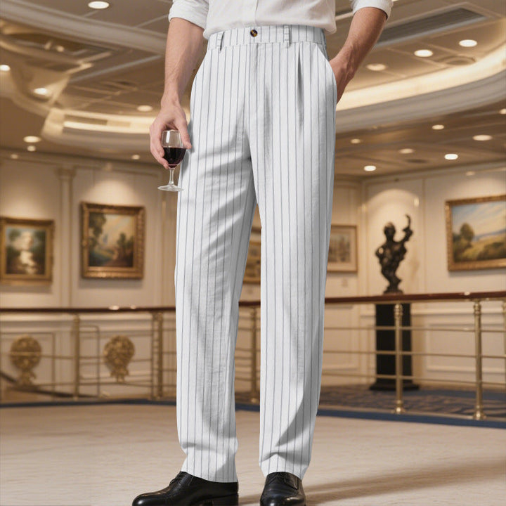 Men's Elegant Striped Suit Trousers with Comfortable Waistband Lune London