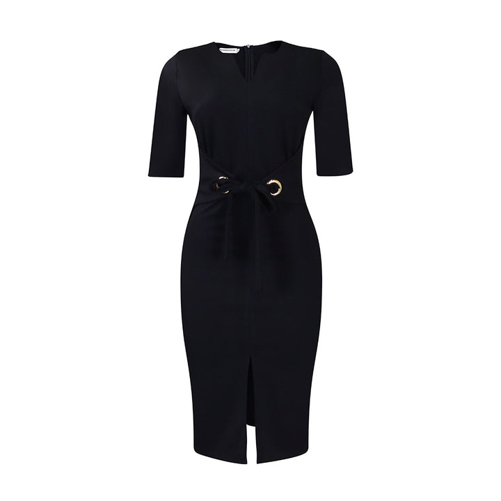 Fitted dress for women with decorative knot and slit Lune London