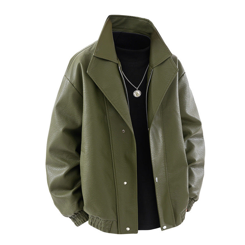 Oversized leather jacket for men with stylish collar and practical pockets Lune London