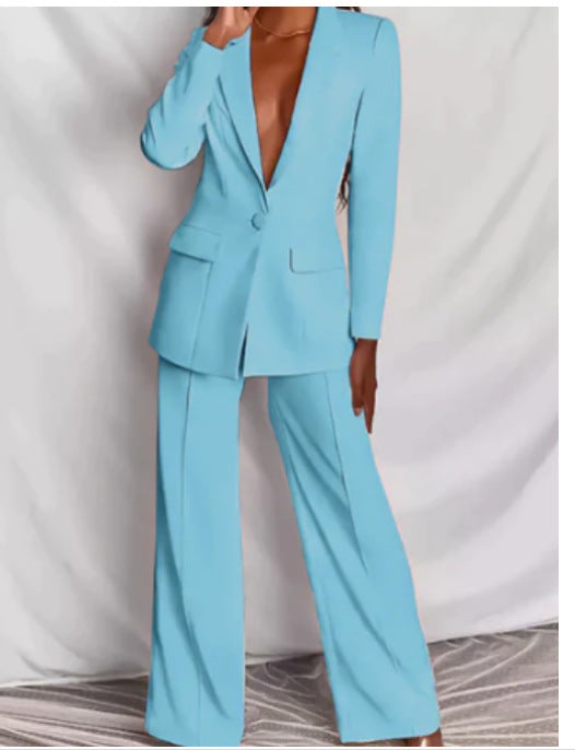 Ladies Elegant Suit with Fitted Blazer and Wide Trousers Lune London