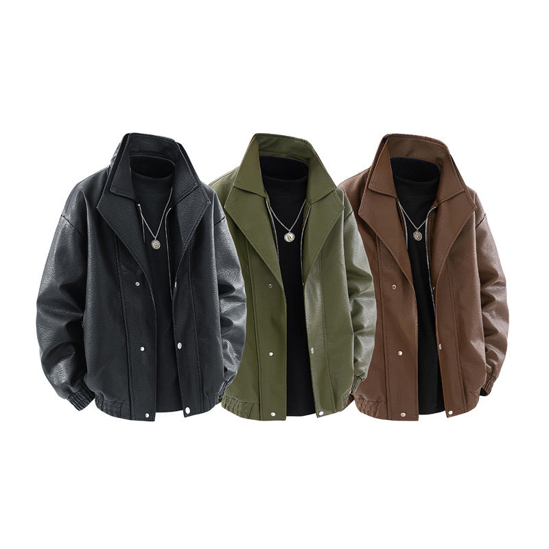 Oversized leather jacket for men with stylish collar and practical pockets Lune London