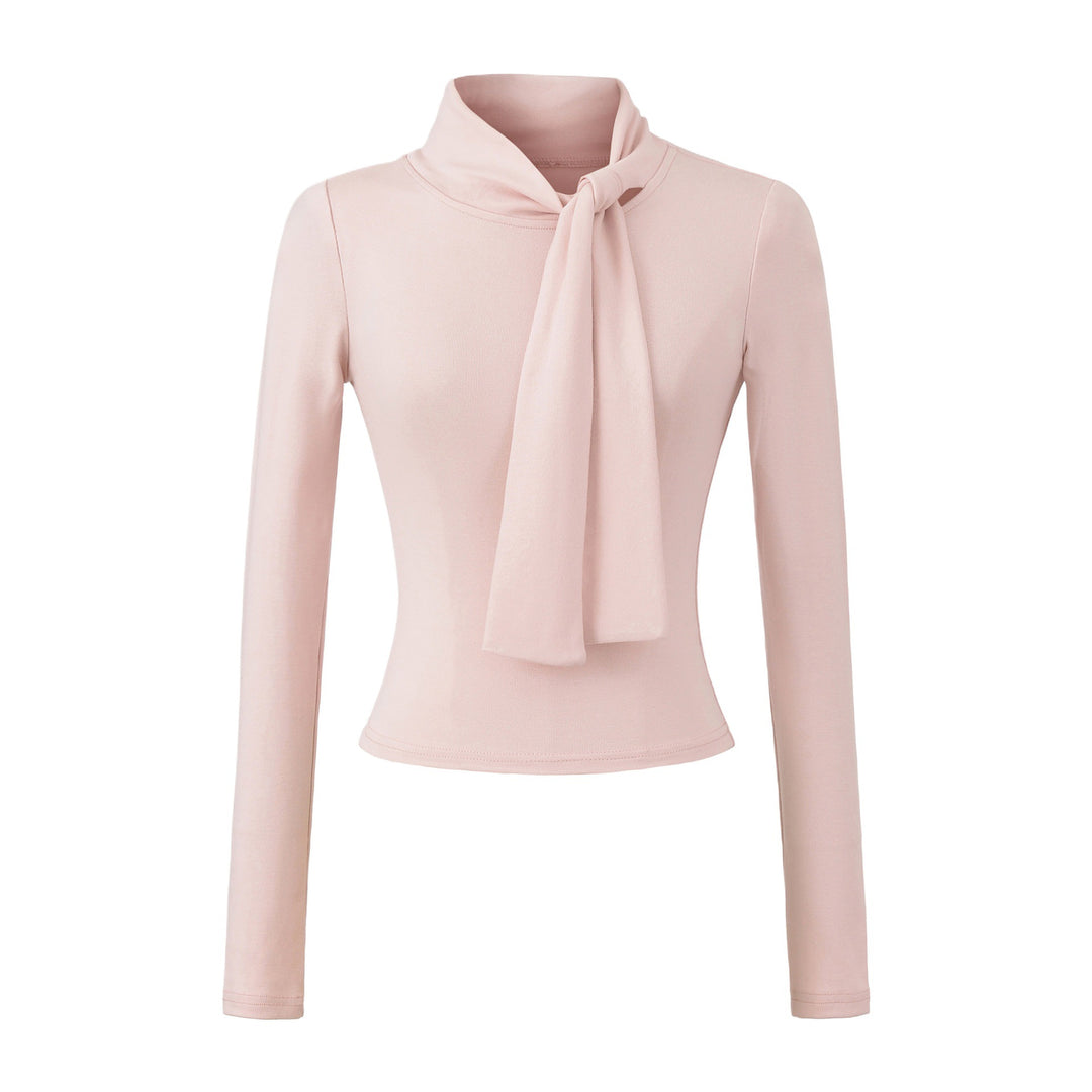 Long sleeve women’s t-shirt with an elegant wrap neckline and a feminine bow look Lune London