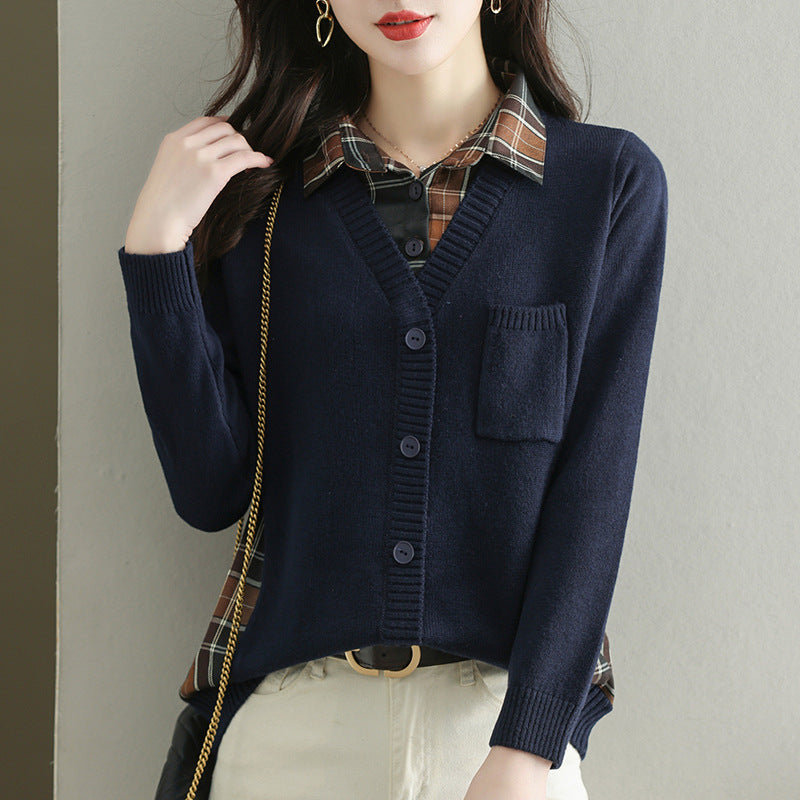 Knit jacket for women with V-neck and practical chest pocket Lune London