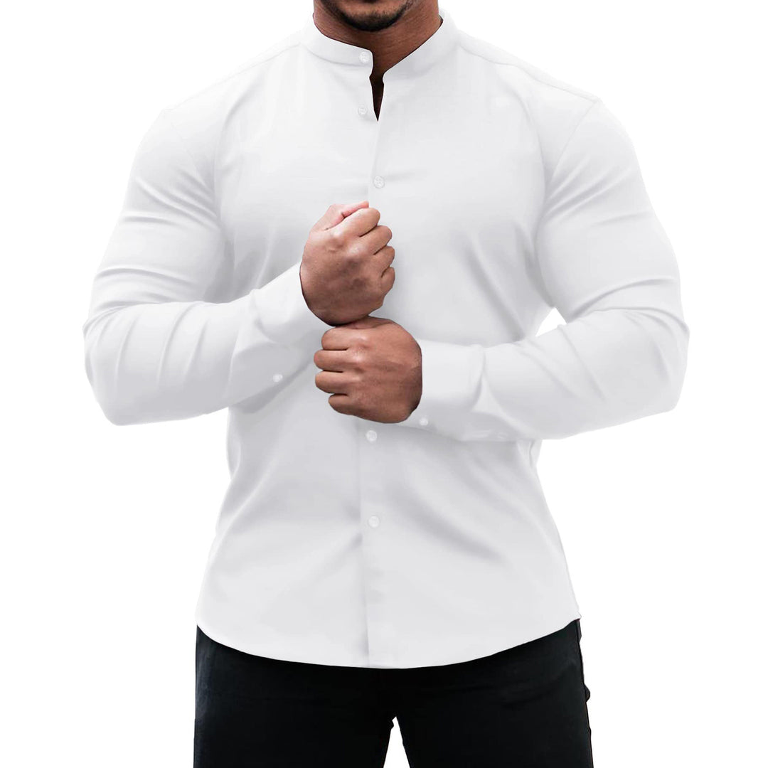 Long sleeve shirt for men with a modern button placket and a stylish stand collar Lune London