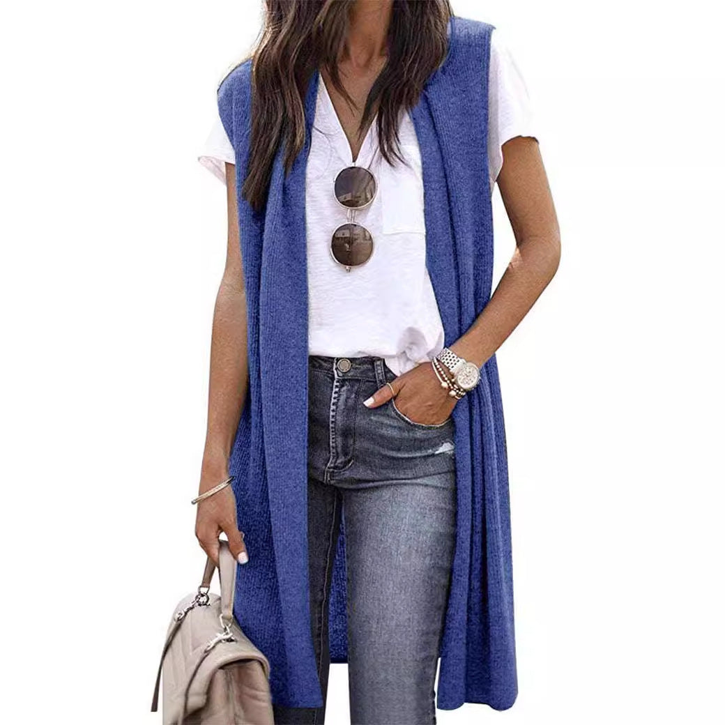 Women's Knitted Vest In A Casual Oversized Design with Open Fronts and Short Sleeve Length Lune London