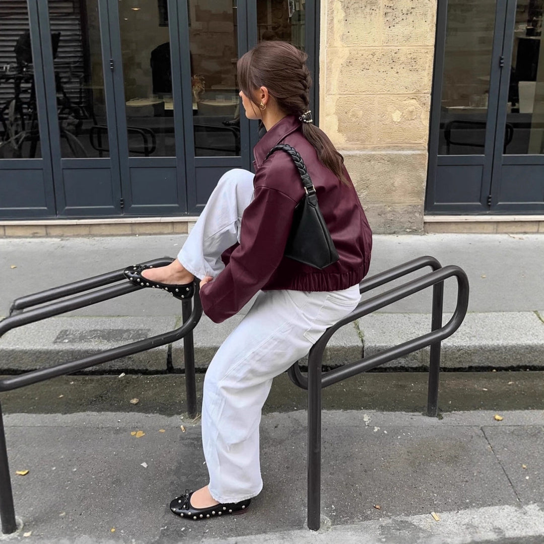 Synthetic leather jacket for women with a chic design and elegant details Lune London