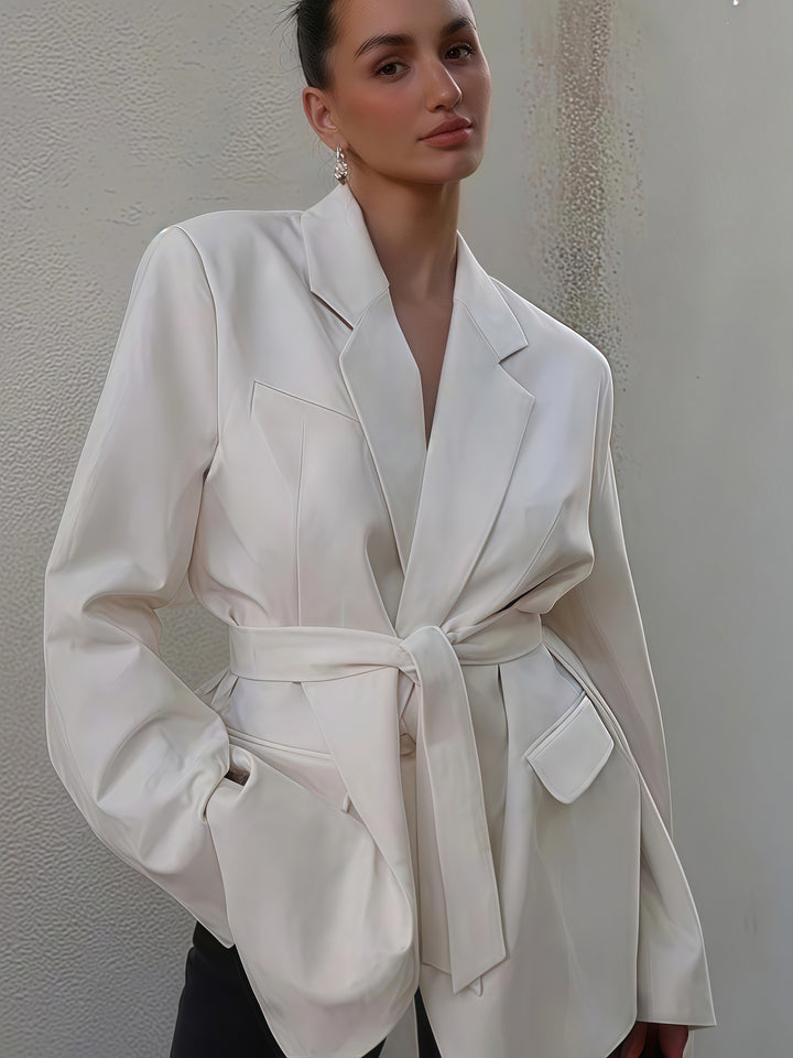Women Elegant Blazer Jacket with Belt and Chic Pockets and Style