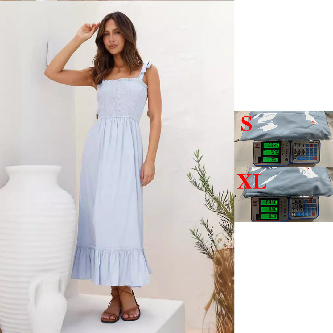 Ladies maxi dress with playful ruffle hem and elastic top