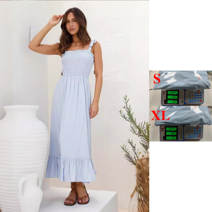 Ladies maxi dress with playful ruffle hem and elastic top