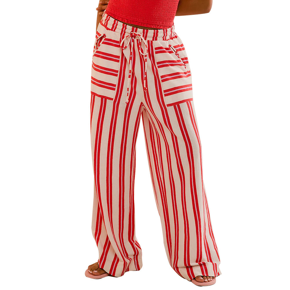 Lune London Women's Loose Beach Pants with Maritime Striped Pattern