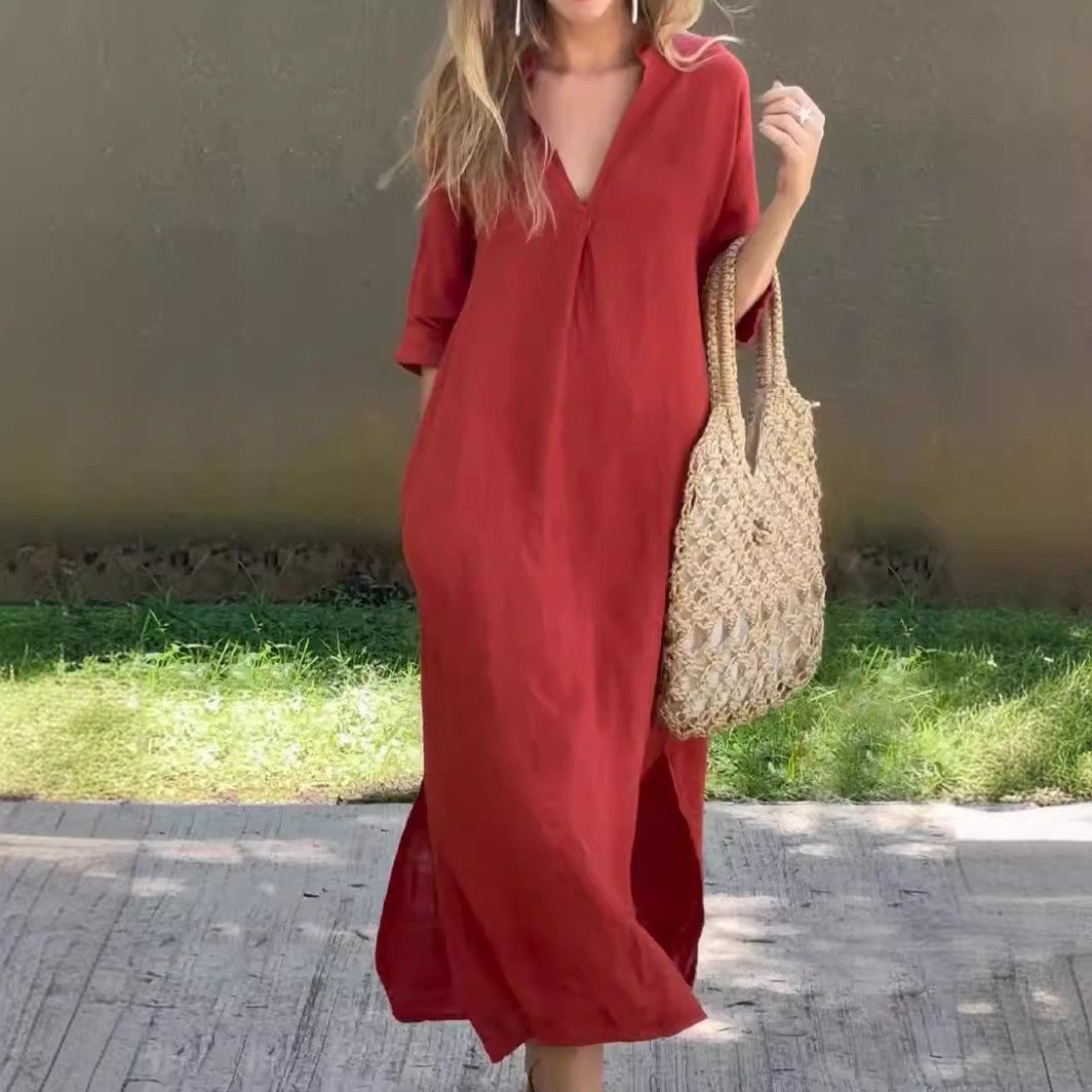 Maxi dress for women with high V-neck and relaxed fit Lune London