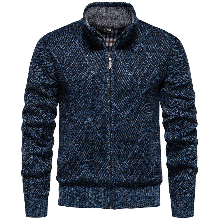 Men's knitted jacket with stand-up collar and unique braid design Lune London