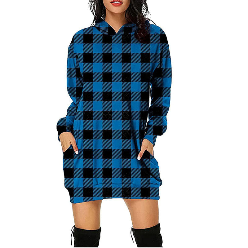Hooded dress for women with checkered pattern and practical side pockets Lune London