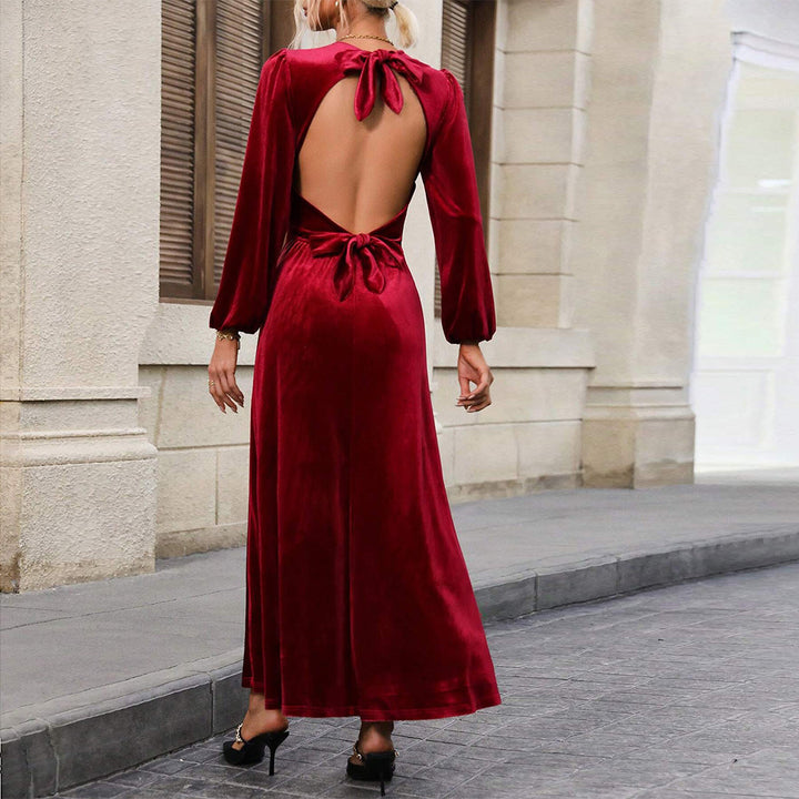 Robe de soirée en velours pour femmes avec manches longues et jupe évasée Chic & Stil