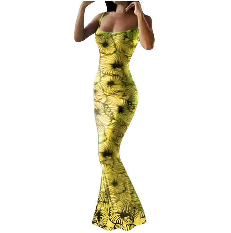 Lune London Women's Fitted Maxi Dress with Floral Patterns and Spaghetti Straps