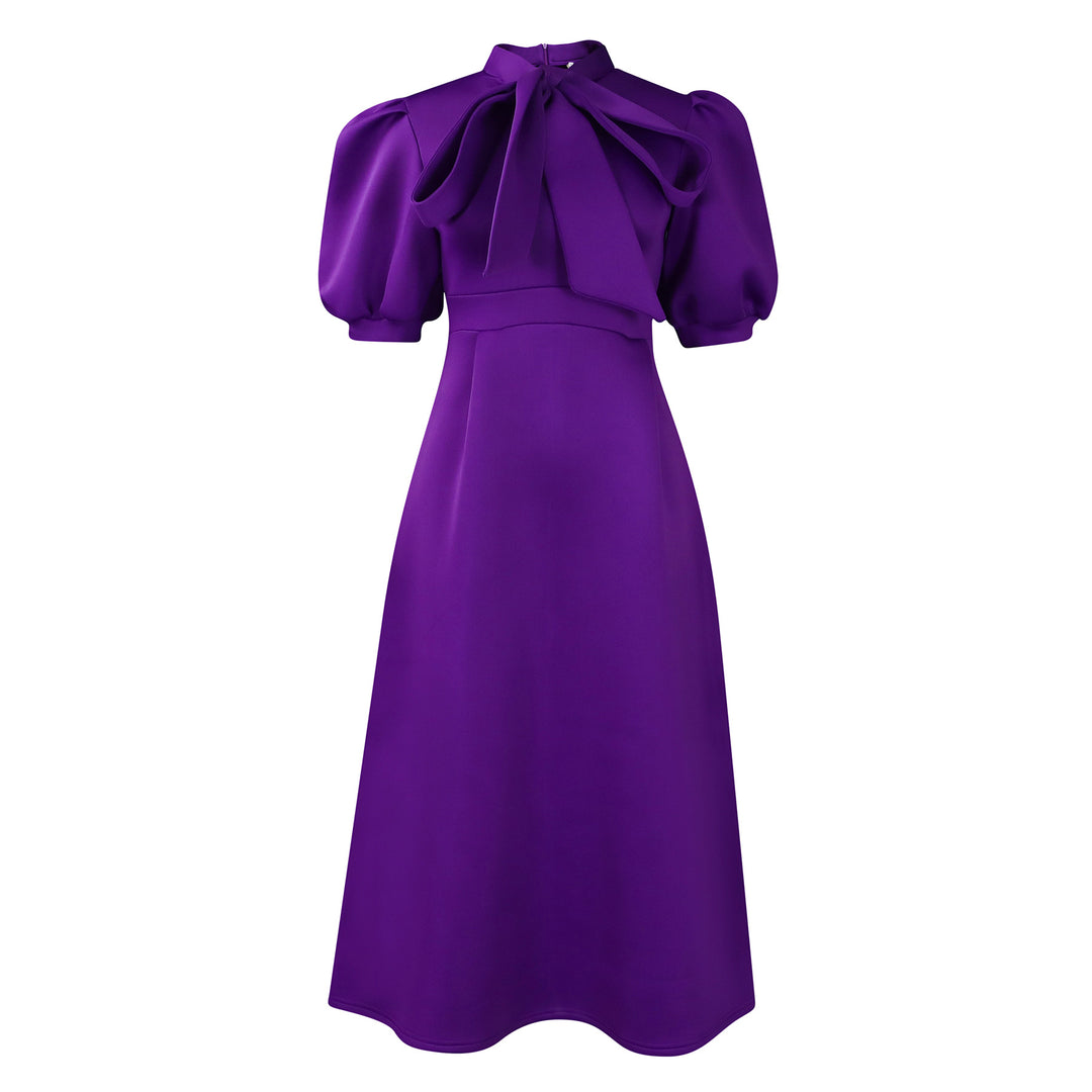 Midi dress for women with an elegant bow and puff sleeves Lune London