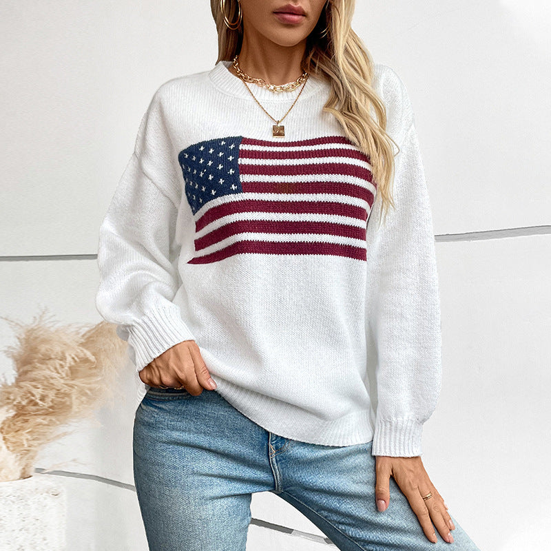 Knit sweater for women with flag pattern and round neckline Lune London