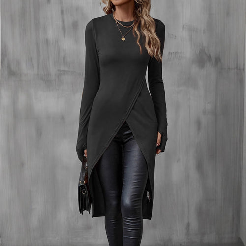 Robe portefeuille pour femmes avec manches longues et coupe asymétrique Chic & Stil