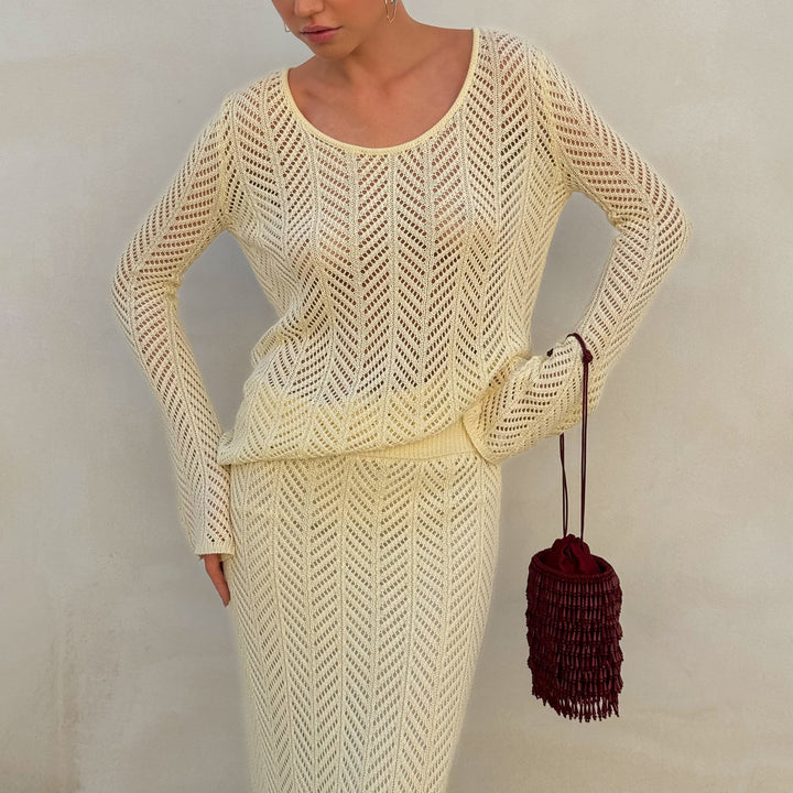 Women's knit set with refined crochet patterns Lune London