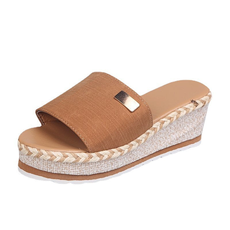 Platform sandals for women with woven rattan detail and comfortable sole Lune London