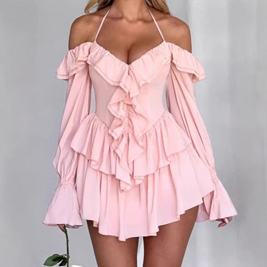 Women Spunky mini dress with ruffles and off-shoulder design Lune London