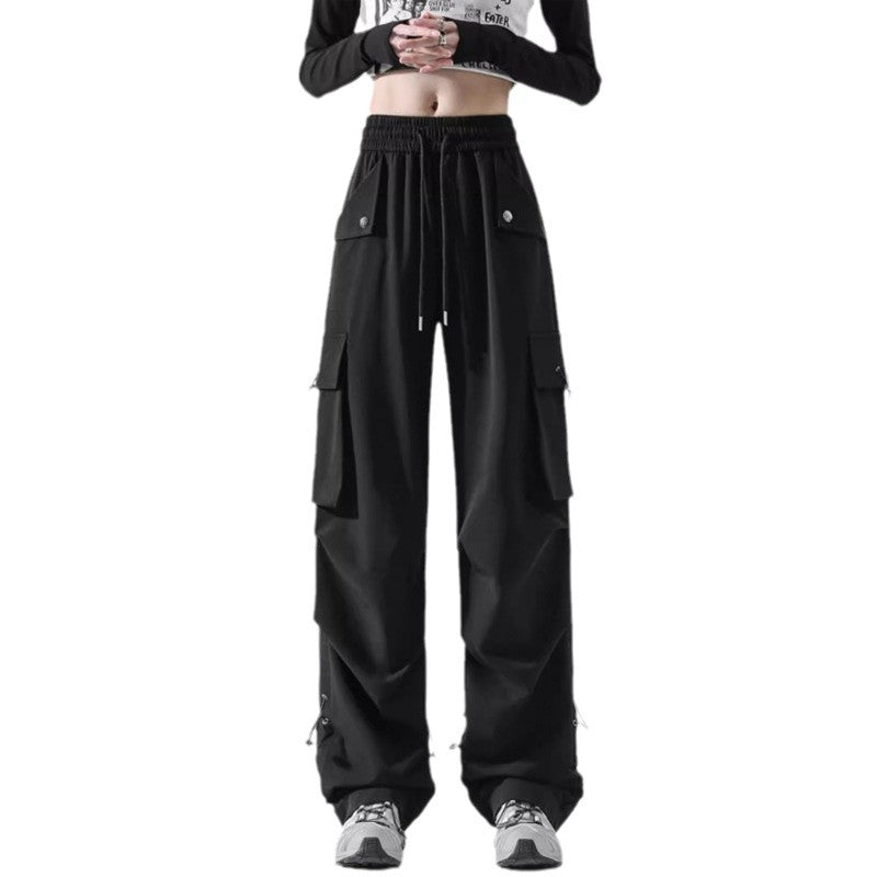Women's Fashion Cargo Pants with Side Pockets and Adjustable Waist