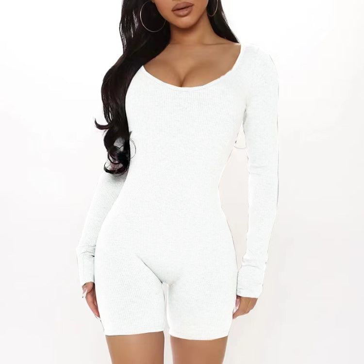 Fitted jumpsuit for women with long sleeves and V-neck Lune London