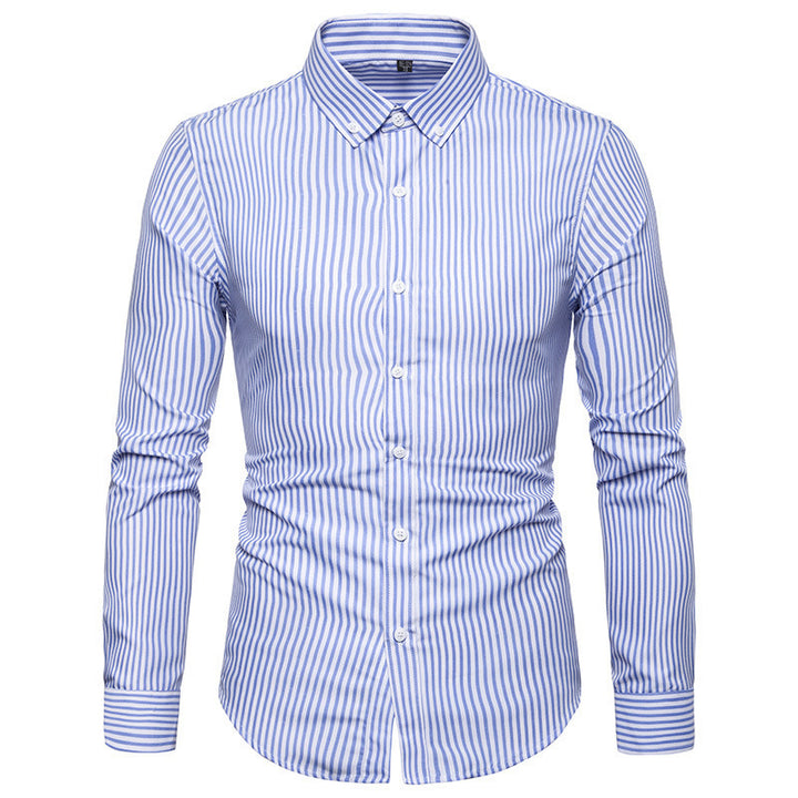 Man Modern Long Sleeve Shirt with Fine Stripes and Classic Collar Lune London