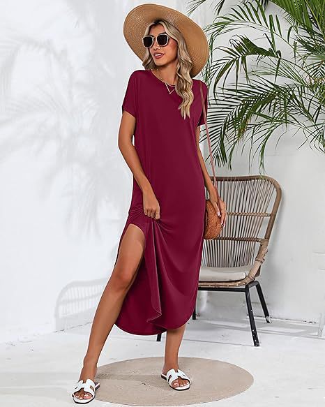 Casual maxi dress for women with side slit and pretty round neck Lune London